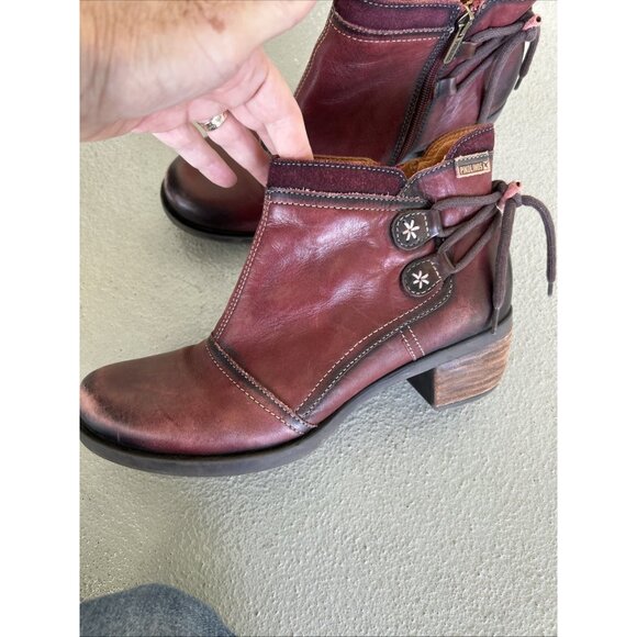 PIKOLINOS Le Mans Burgundy Wine Leather Ankle Boots EU 39 US 8.5 - 9 Western - Picture 2 of 9